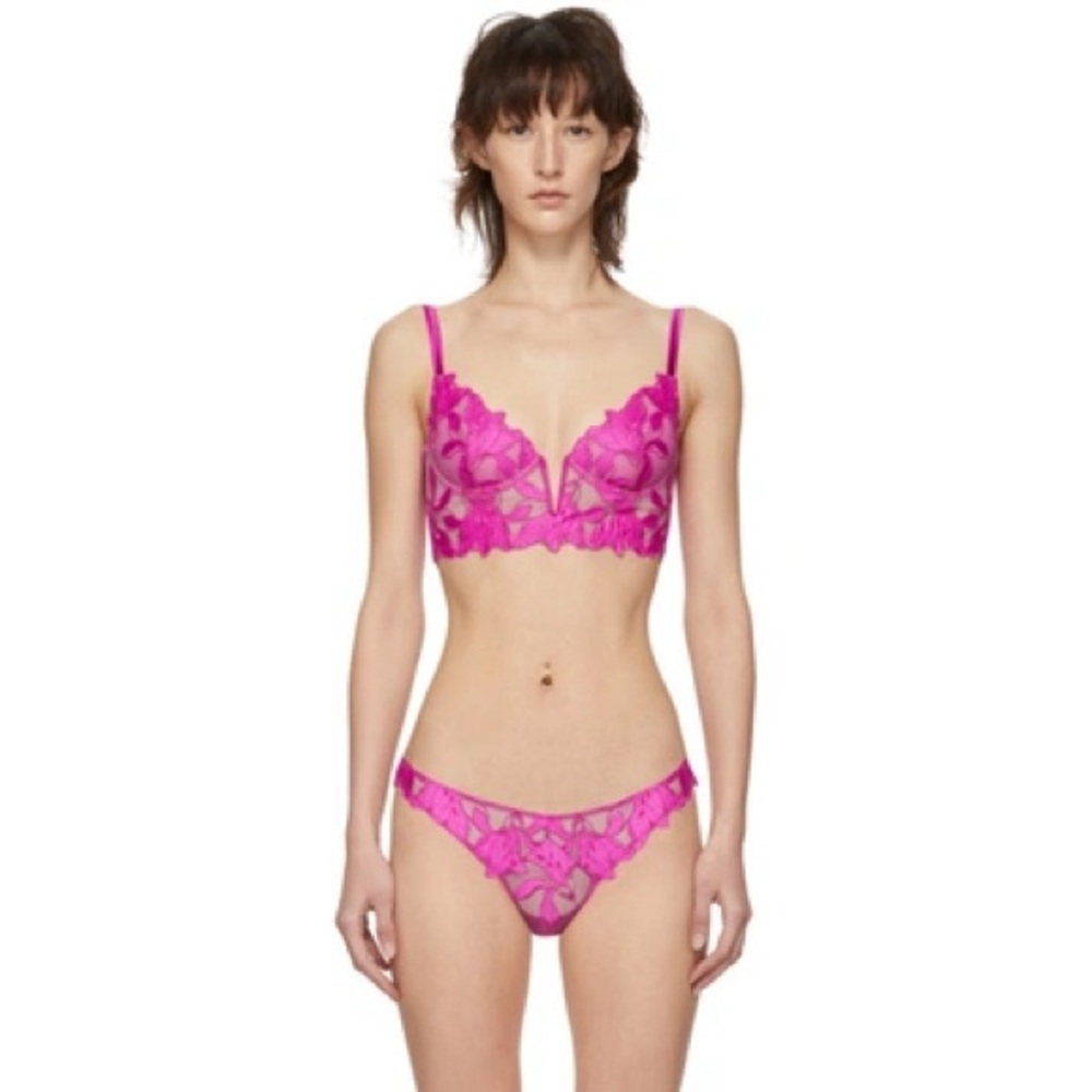 Pink Lily Silk Mesh Fleur du Mal Bra 34C with zipper